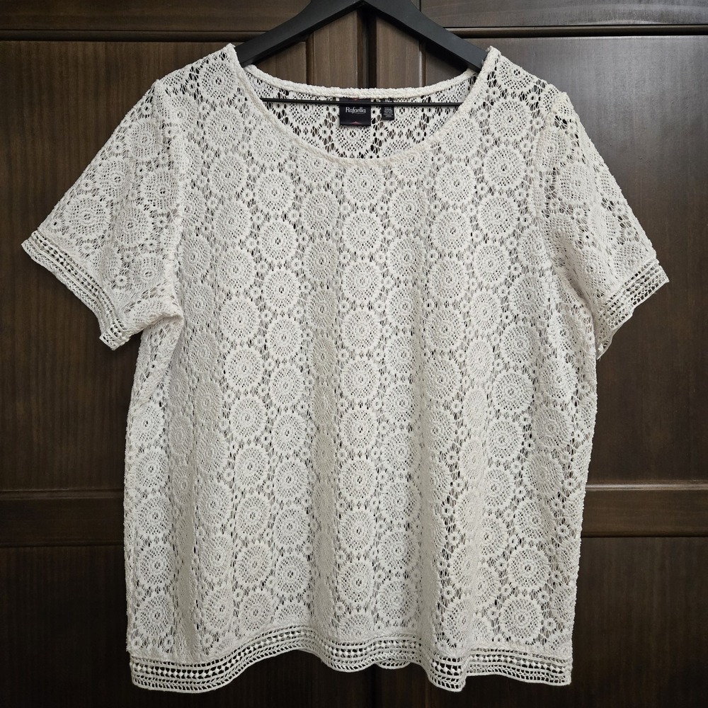 Rafaella Womens XL White Crochet Cottagecore Beach Coastal Bridal Lace Classic